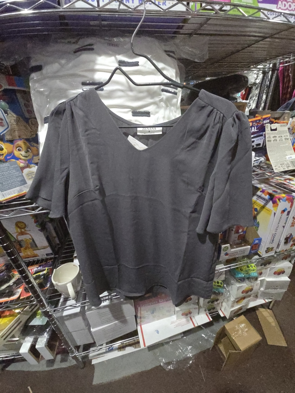 New Small Grey Zenana Flutter Sleeve Blouse